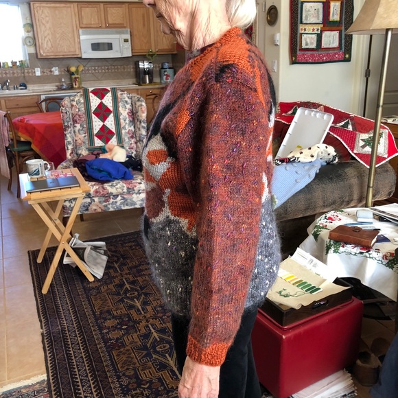 Vintage Hand Knit Wool Sweater - Fall Leaf Pattern - Picture 8 of 8